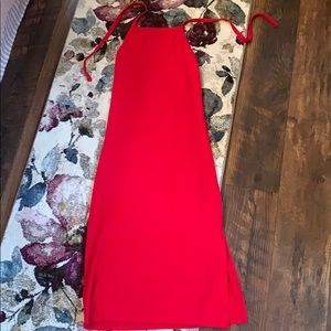 Red midi halter dress